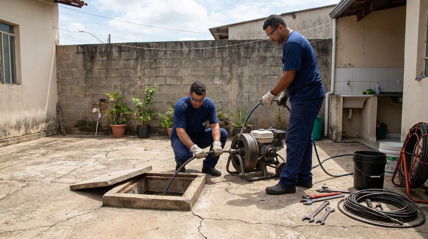 Desentupimento de esgoto residencial em Barueri‑SP
