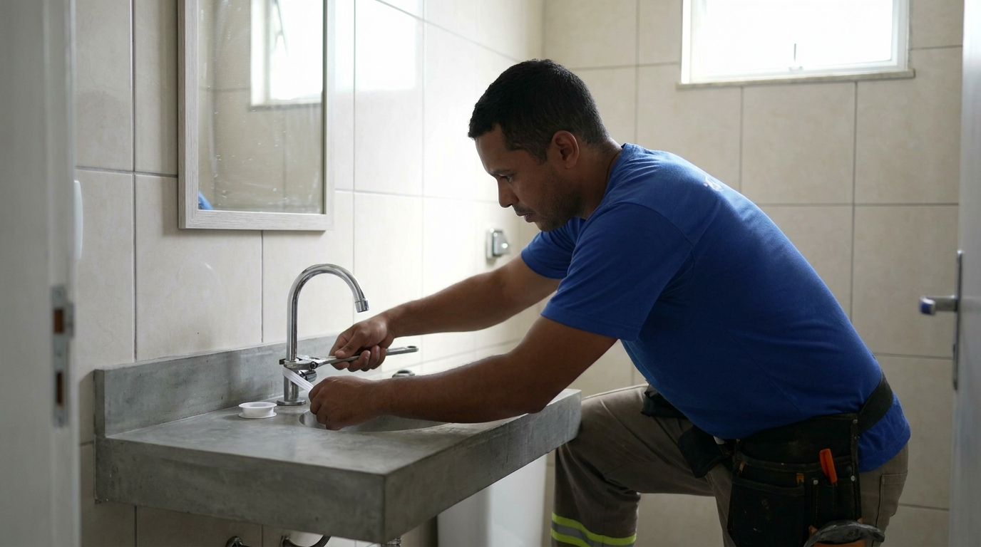 Encanador instalando torneira em Barueri‑SP